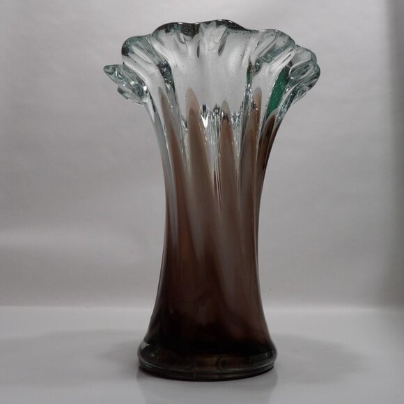 Vintage Hand Blown Art Glass Vase Purple Fused Clear Decorative Display - Picture 1 of 13